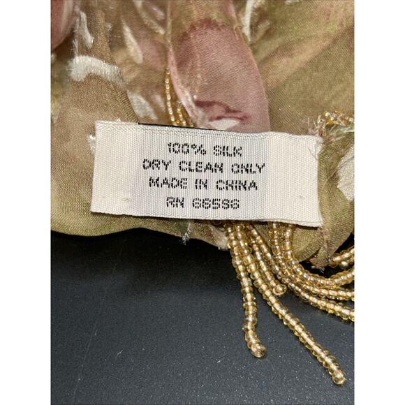 Georgiou Beaded Fringe velvet silk burnout Shawl Scarf 100% Silk 83” X 22” Brown - Picture 5 of 7